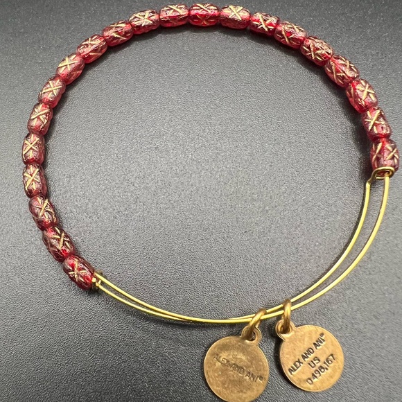 Alex and Ani Gold Tone and Red Bead Bangle Bracelet - Picture 2 of 3